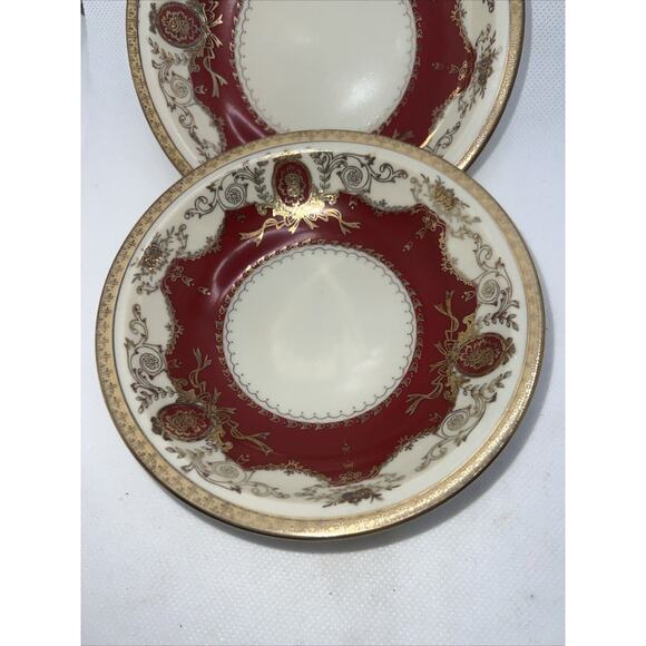 SIX Meito MANDARIN Maroon Red Gold Ivory RIMMED BERRY BOWLS Occ. Japan PERFECT! - Picture 6 of 11